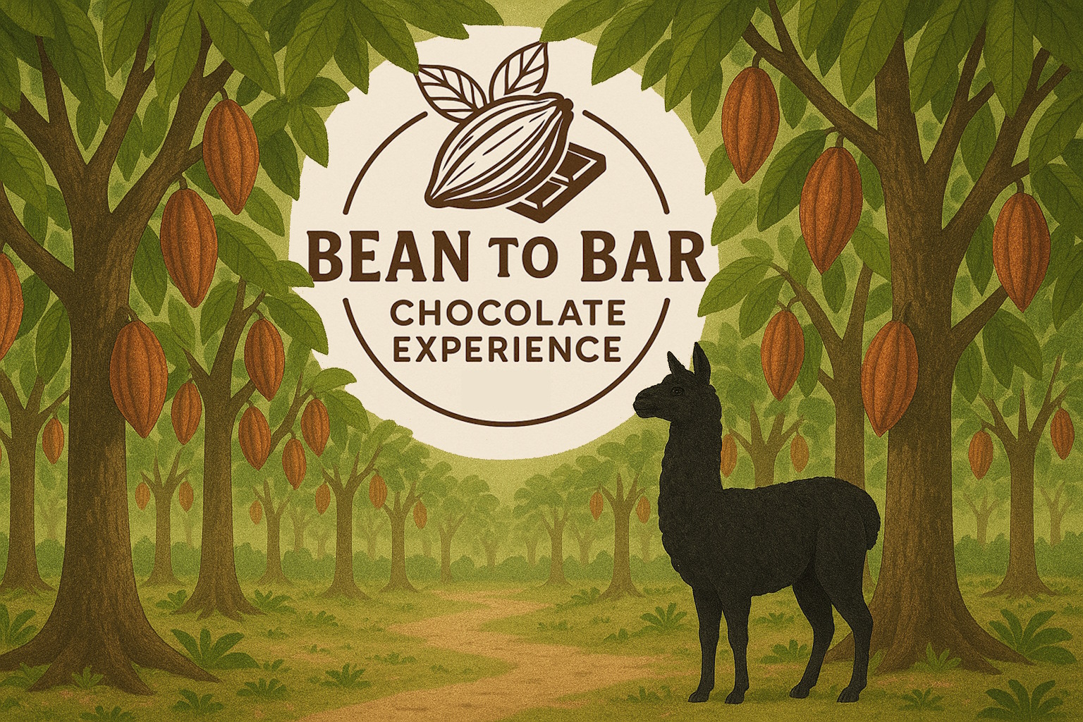 background cocoa tree forest llama